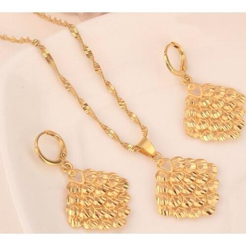 Yellow Fine Gold G/F Two Pcs Set Korean style lanterns Pendant earring set bling hanging dangle Pendant earring
