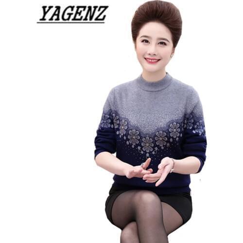 2020 Middle-aged Ladies Pullover Sweaters Winter Warm Slim O neck Sweater Large-size Stitching Sweater Wool Lady Knit Shirt 4XL