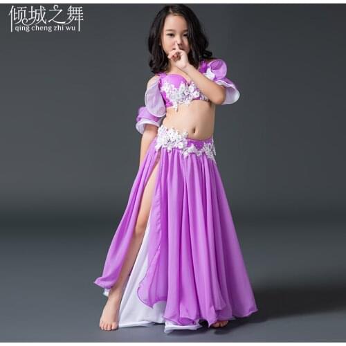 High grade kid girls stage performance Belly dance costume set top bra+skirt 2pcs suits for belly dance wear RT013