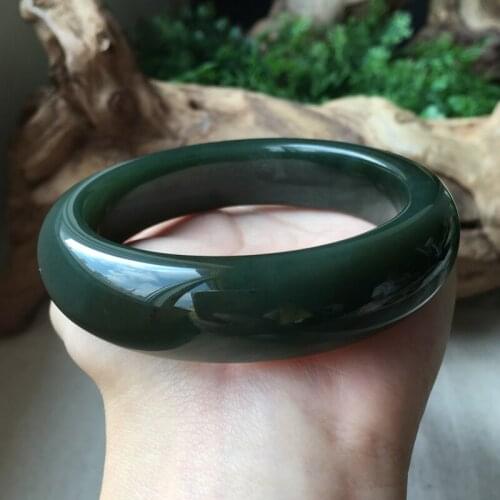 H56#Hetian Yumo green bracelet Qinghai material blue jade wide jade bracelet