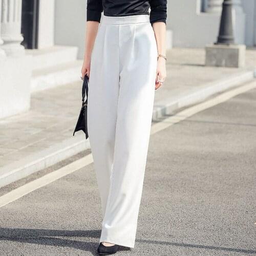 New arrival fashion korean spring pants women OL temperament casual chiffon white wide leg pants simple wild loose long pants
