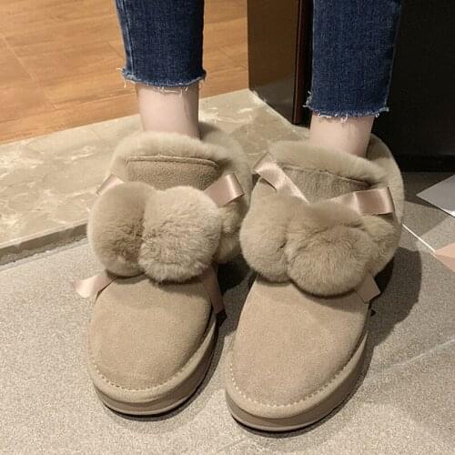 Natural Rabbit Fur Snow Boots Women Winter Fashion Warm Ladies Shoes Thick Soles Anti-slip Women Boot 2021 zapatos mujer WSH3752