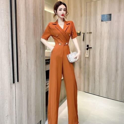 Women 2021 Summer Fashion Elegant Jumpsuit Overalls Female Long Jumpsuits Rompers Ladies Casual Chic Wide Leg Overall S176