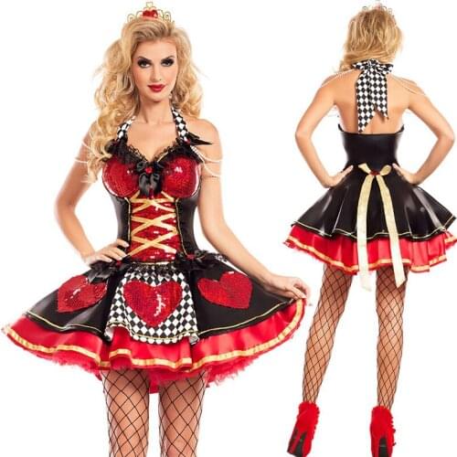 Costume Women Halloween Queen Of Hearts Costume Red Queen Cosplay Costume Female Elegant Dress Cosplay