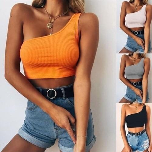 Womens vest Plain low-cut, sleeveless, baring, one-shoulder halter vest
