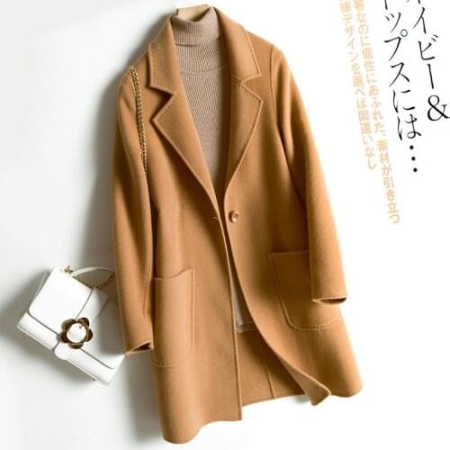 Winter Coat Womens Pure Wool Solid Color Coat Double-Faced Outerwear Female Long Windbreaker Section Cashmere Suit Collar Woolen