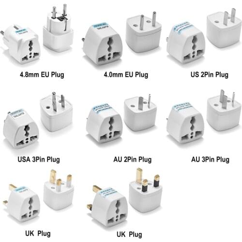 1pcs Universal US EU AU UK Plug Adapter US to EU Plug Adapter Converter White Travel Adapter Power Socket AC Outlet