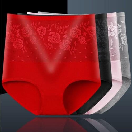 2PCS/LOT New Plus Size Cotton Panties Womens sexy lace Underwear High Waist Briefs Ceca Calcinhas Transparent Underpants 3XL