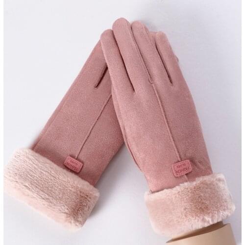 2021 Winter New Womens Gloves Suede Plus Velvet Thickening Outdoor Warm Cycling Driving Hiking Touch Screen Windproof Gloves