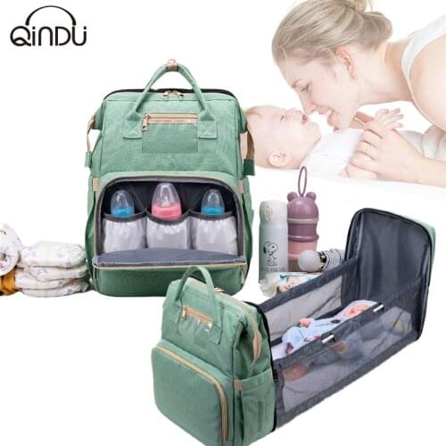 2in1 Folding Crib Bag Multifunctional Large Capacity Baby Travel Diaper Bags Backpack Portable Newborn Nappy Care Organizer