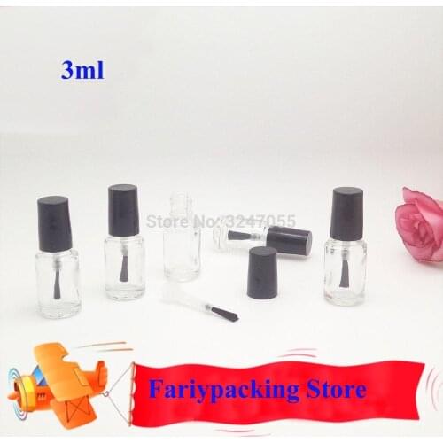 3ML 20pcs50pcs Cosmetic Clear Beauty Nail Polish Refillable Glass Bottle, Empty Small Round Nail oil Container with A Lid Brush