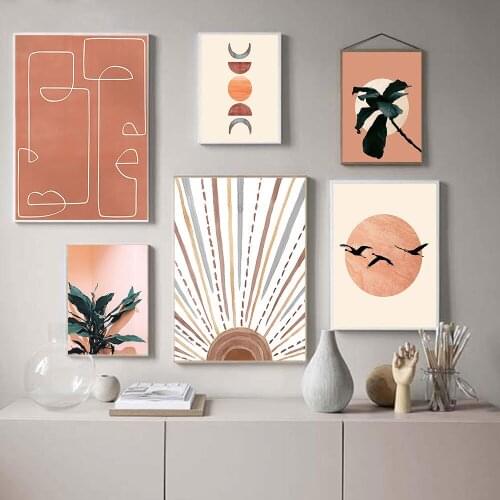 Abstract Sun Moon Tree Canvas Painting Art poster Nordic Bohemia style Wall Pictures For Living Room Home Decor