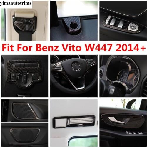 Carbon Fiber Accessories For Benz Vito W447 2014 - 2021 Air AC Handle Bowl Steering Wheel Gear Head Light Door Strip Cover Trim