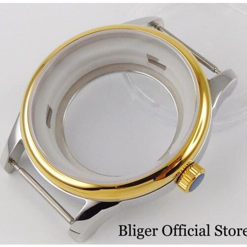 Automatic 40mm Polished Gold Coated Watch Case Seeing Backcover Sapphire Glass Fit ETA 2836 MIYOTA Movement