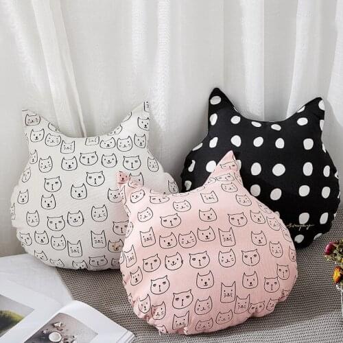 Car Pillow Headrest Neck Pillow Simplicity Cotton Linen Cat Ear Home Sofa Waist Cushion Office Nap Sleep