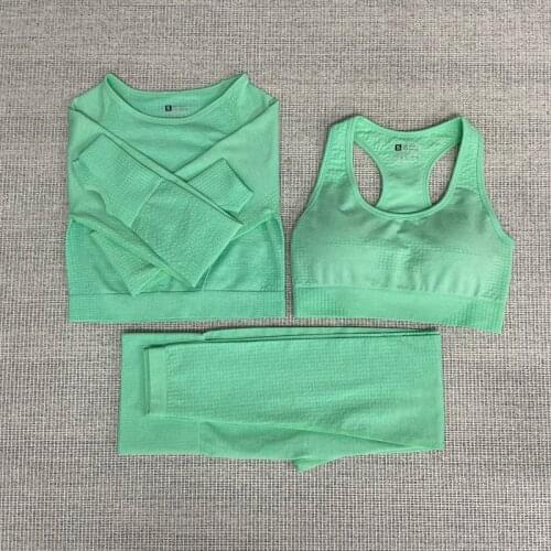 Seamless Women Yoga Set Fitness Sports Suits Gym Clothes Long Sleeve Crop Top Shirts High Waist Running Leggings Workout Pants