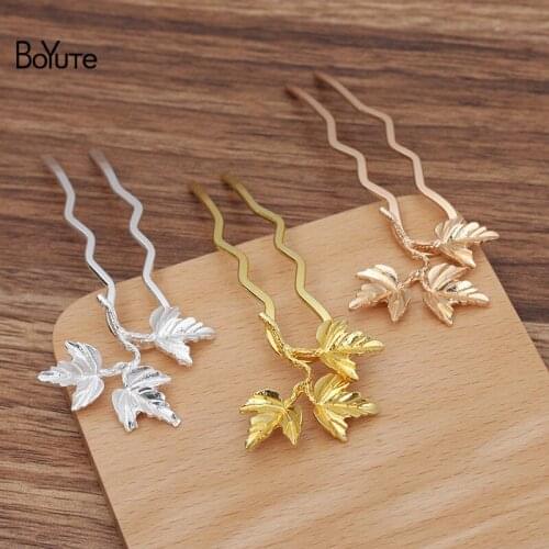 BoYuTe (5 Pieces/Lot) 40*34MM Alloy Maple Leaf Hairpins Vintage Style Diy Hair Jewelry Accessories Materials