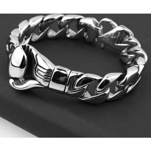 High Quality New Arrival Silver Color 15MM 8.66" Casting Stainless Steel Boxing Glove Cuban Chain Bracelet Mens Hip-hop Jewelry