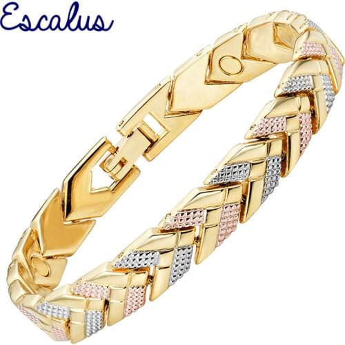 Escalus Trendy Arrow Womens Magnetic Bracelet For Women 3-Tone Gold Color Bangle Fashion Charm New Bracelets For Girls Jewelry