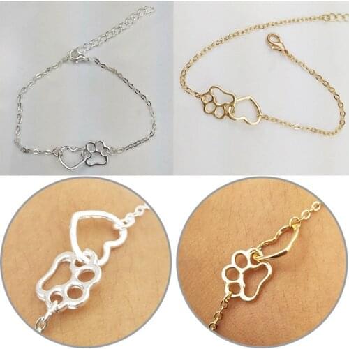 Hollow Pet Paw Footprint Bracelets Shellhard Cute Animal Tassut Cat Dog Love Heart Charm Bracelet for Women pulseras