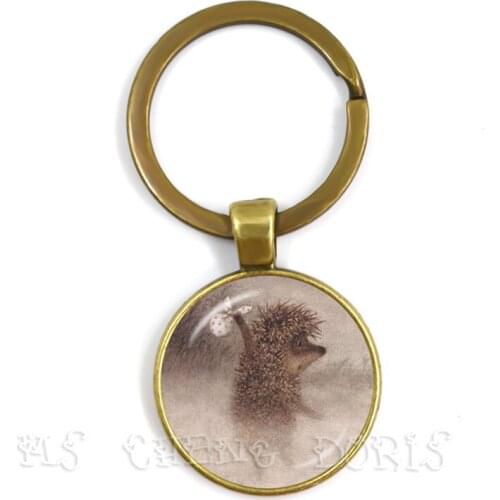 Little Hedgehog In The Fog Key Chains 25mm Glass Dome Keyring Creative Holder Jewelry For Women Men Kids Gift