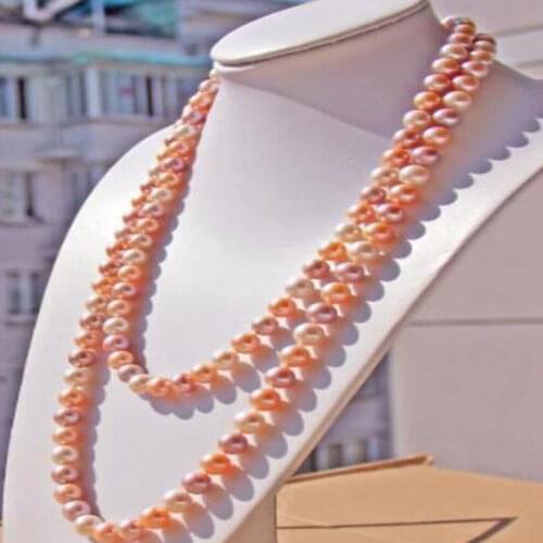 [10-11MM] discount freshwater pearl mixed color sweater chain round AAA 50INCH