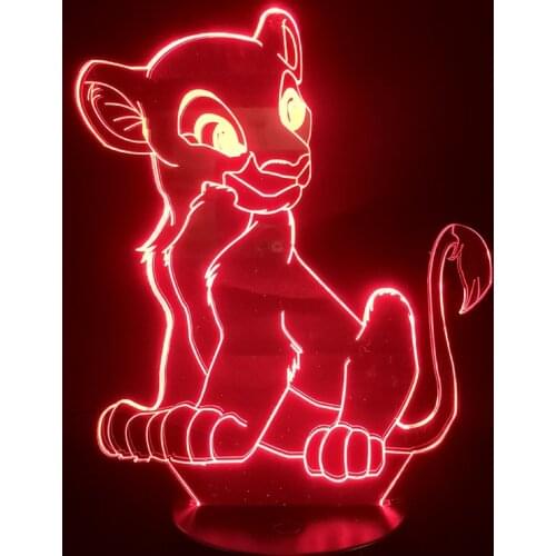 Disney 3D Illusion Lion King Simba Night Light 7 Color Changeable LED Animal Acrylic Atmosphere Lamp Home Decration Lighting toy