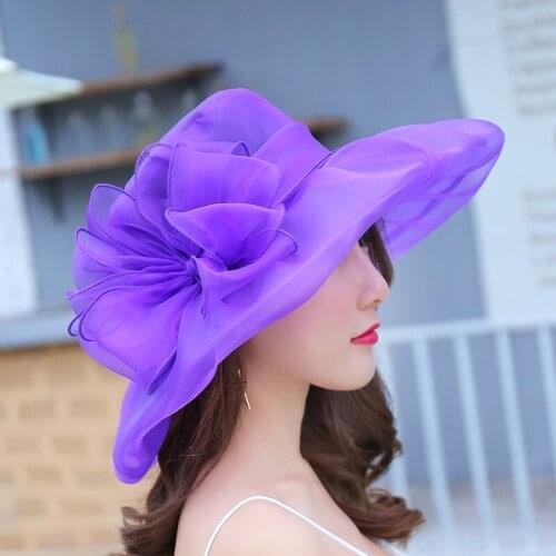 Women Summer Sun Hat Mesh Yarn Flower Hats Big Wide Wavy Brim Beach Hat Sunhat Net Hat