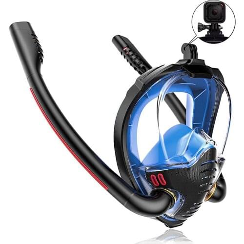 Double-Tube Full Face Swimming Mask Diving Snorkel 180 Degree Panoramic HD View with Camera Mount Anti-Leak Anti-Fog Adult Kids
