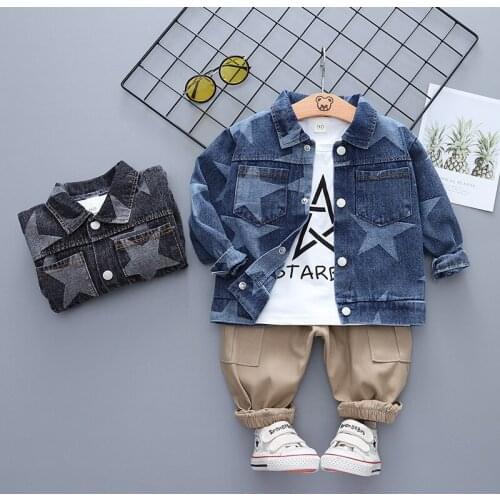 New childrens clothing handsome denim suit toddler boy autumn fashion 3PCS star boy denim jacket + pants 1 2 3 4 5years old