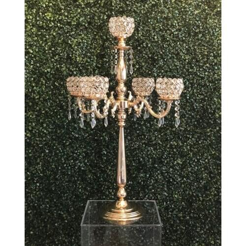Crystal Candle Holder Wedding Candelabra Centerpiece Center Table Candlestick Lantern stand Party Decor Silver/Gold home dinner