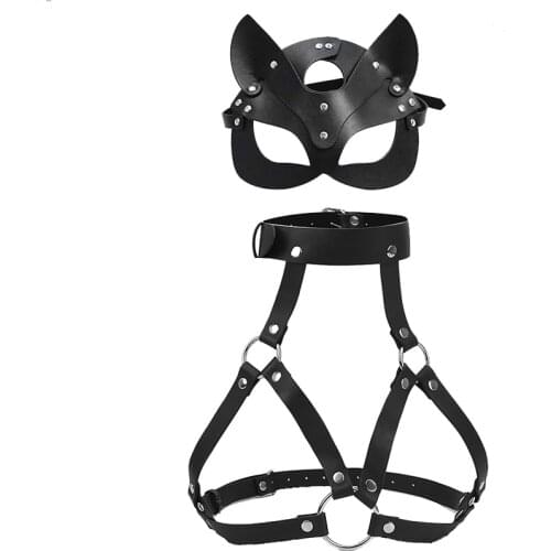 Sex tools for couples Bra Harness With Leather Mask Women BDSM Cosplay mask Crop Tops Cage fetish lingerie Suspender Sex Set