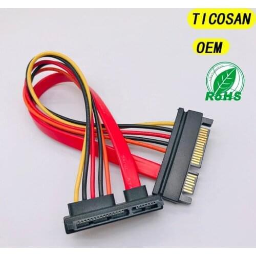 TICOSAN 2PCS 50cm SATA 22 Pin Male To Female Sata Extension Cable ATA Drive To Standard Internal Power Connector OEM/ODM