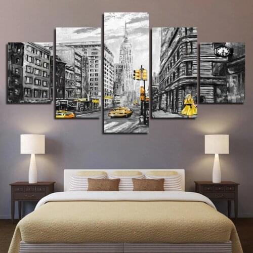 5 Pieces Painting HD Prints New York Modern City Architecture Aerial Sunset Landscape Poster Wall Art Canvas Picture Home Decor