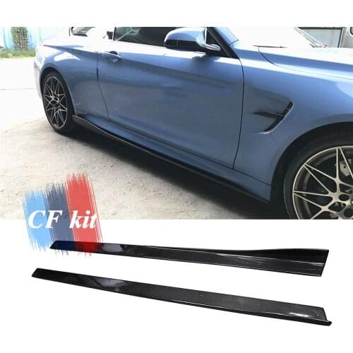 CF Kit Real Carbon Fiber Side Skirts Extension Lip Aprons For BMW M3 M4 F80 F82 F83 Side Body Kits Spoiler Car Styling