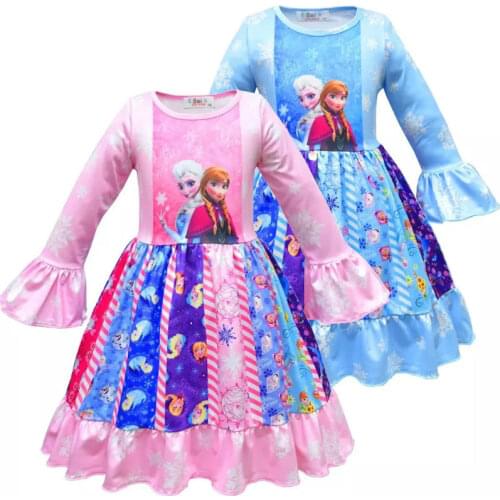 Frozen 2 Costume Girls Long Sleeve Cartoon Rotating Dress Costume Elsa Anna Party Princess Dress Girls Dress