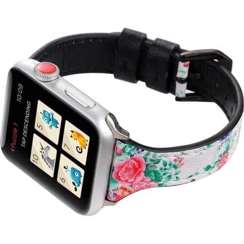 Leather Loop Strap for Apple Watch Band 44mm 40mm 38mm 42mm Slim Thin Women Flower Wrist Bracelet for iWatch Series 6 SE 5 4 3 2
