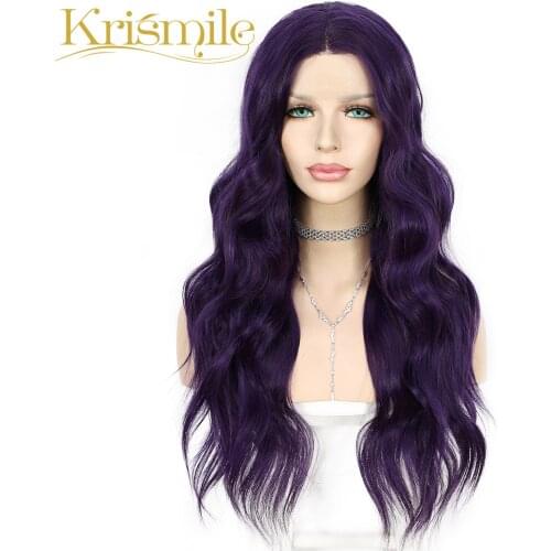 Krismile Long Synthetic Lace Front Wigs Mixed Purple Natural Wave Hair for Women Daily High Temperature Party Make Up Drag Queen