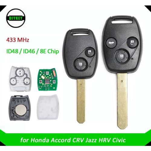 DIYKEY 433MHz ID48 / ID46 / ID8E Chip Remote Key Replacement 2 / 3 Button for Honda Accord CRV Jazz HRV Civic
