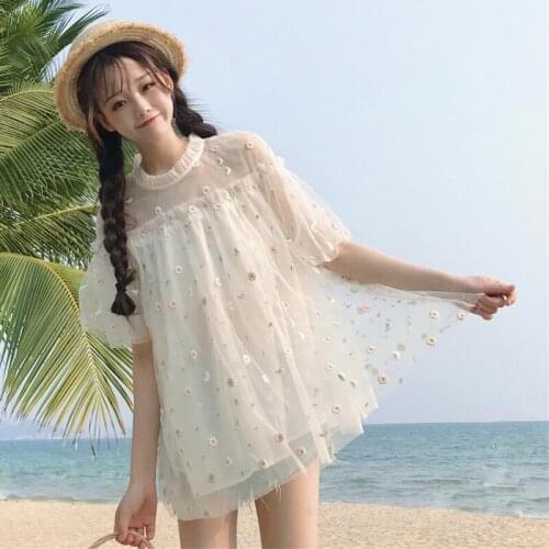Sweet Loose Womens Clothing Mesh Lace Blouses Summer Style Blusas Mujer De Moda Korean Camisa Feminina Ladies Tops New Hot