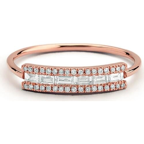 Fashion Geometric Finger Rings Clear CZ Dazzling Square Rose Gold Couple Ring for Women Wedding Original Jewelry Accessory