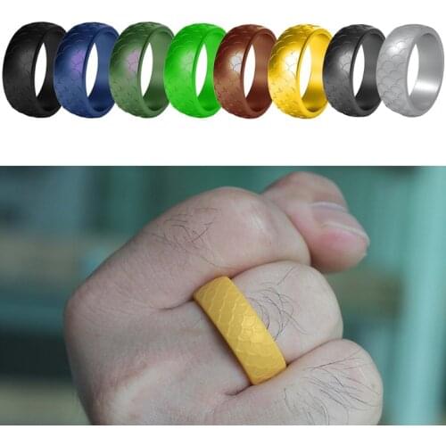 Men Fish Scale Pattern Silicone Rubber Wedding Bands Sports Outdoor Hypoallergenic Silicone Ring Mens Accessories Size 7-14