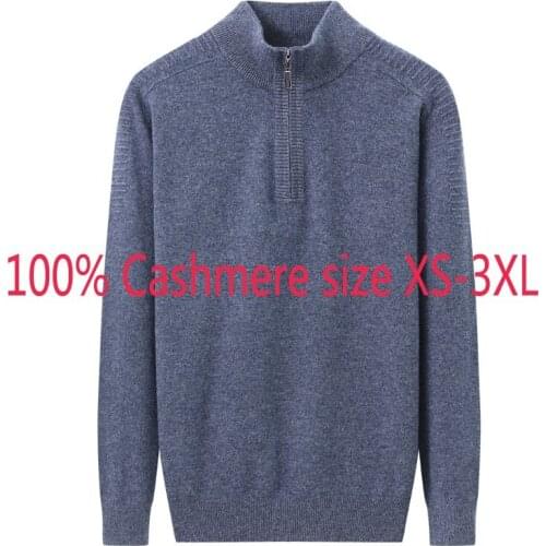 New Fashion High Quality Autumn Winter Men 100%Pure Cashmere Half High Zipper Collar Knitted Thick Pullovers Sweater Size XS-3XL