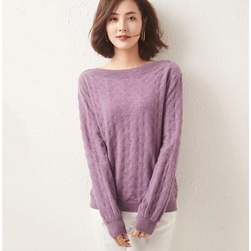 2021 Autumn and Winter New Cashmere Sweater Womens One-Neck Pullover 100% Pure Wool Knitted Tops Female Jackets To Keep Warm