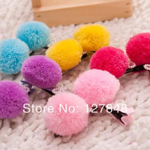 New Pet candy-colored headdress pet hairpin pearl bow hair ball dog hair accessories 50pcs/lot