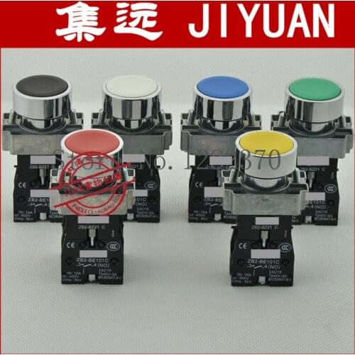 [ZOB] original original 22mm metal flat buttons XB2BA * 1C.A self-locking 1NO 6 colors --10pcs/lot