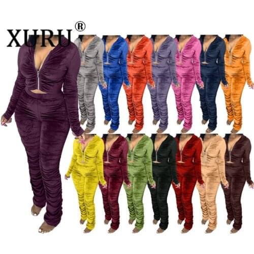XURU Autumn and Winter New Pleated Jumpsuit Two-piece Womens Autumn and Winter Leisure Jumpsuit