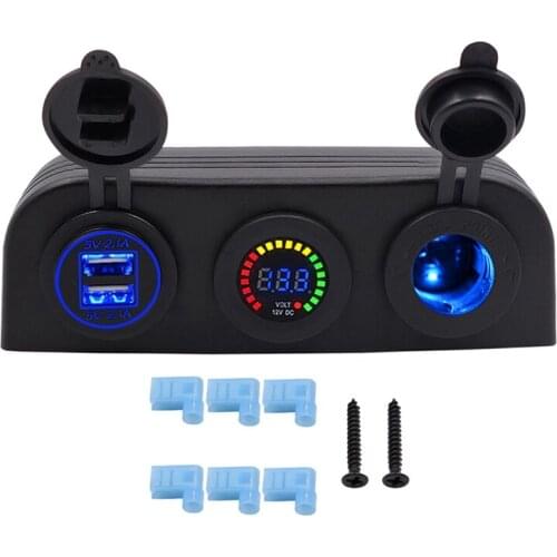 Three Hole Tent Type Panel 4.2A Dual USB Charger 12V/24V Voltmeter for Car Motorcycle Boat ATV RV