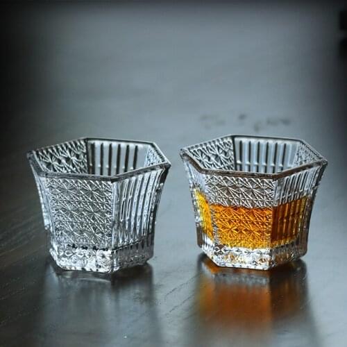 Ins Popular Wine Glasses Kitchen Accessories Cups Hexagons Japan Style Sake Whisky Drinkware 75ML Small Size