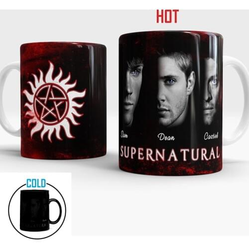 Drop shipping ,wholesale price Supernatural Mug color changing Sam,Dean, Castiel heat changing color Ceramic Tea Cup heat sensit